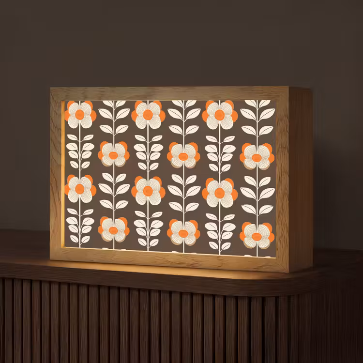 Bloemen - Retro - Bruin Light Box met kabel (Tafellamp) klein 924 -z3d_website