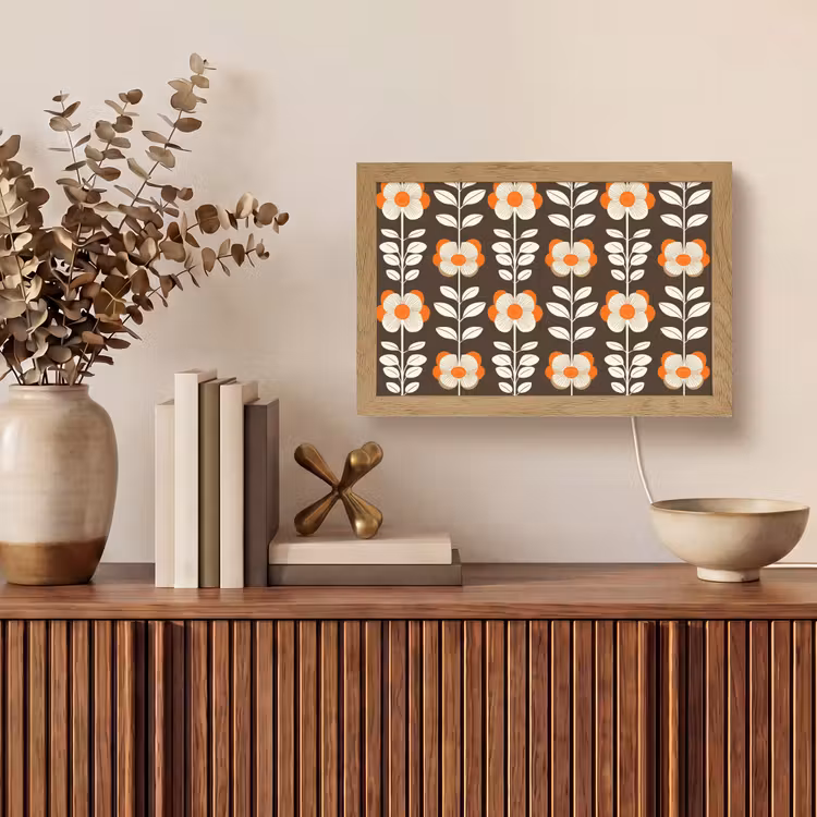Bloemen - Retro - Bruin Light Box met kabel (Tafellamp) klein 924 -sfeer2