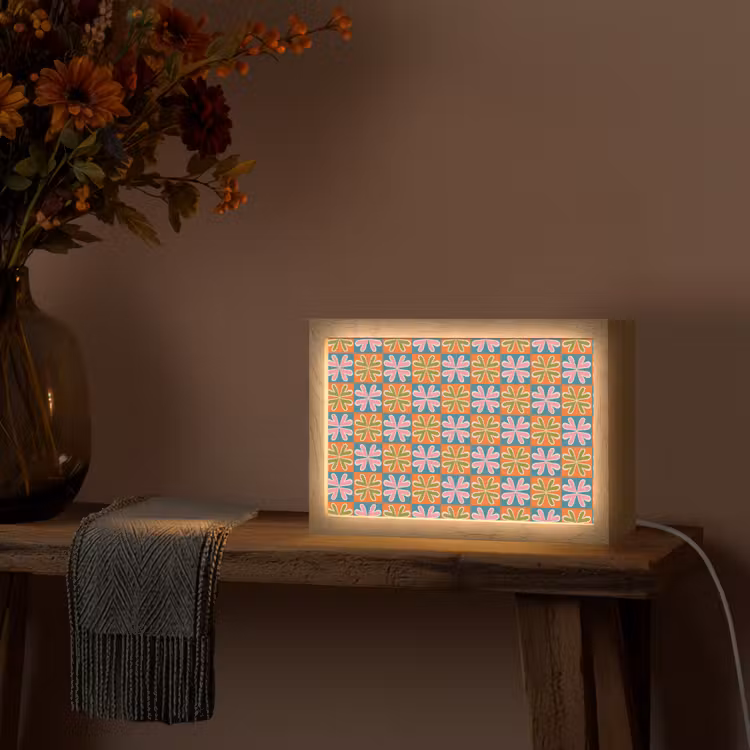 Bloemen - Retro - Patroon - Kleurrijk Light Box met kabel (Tafellamp) klein 924 -sfeer4