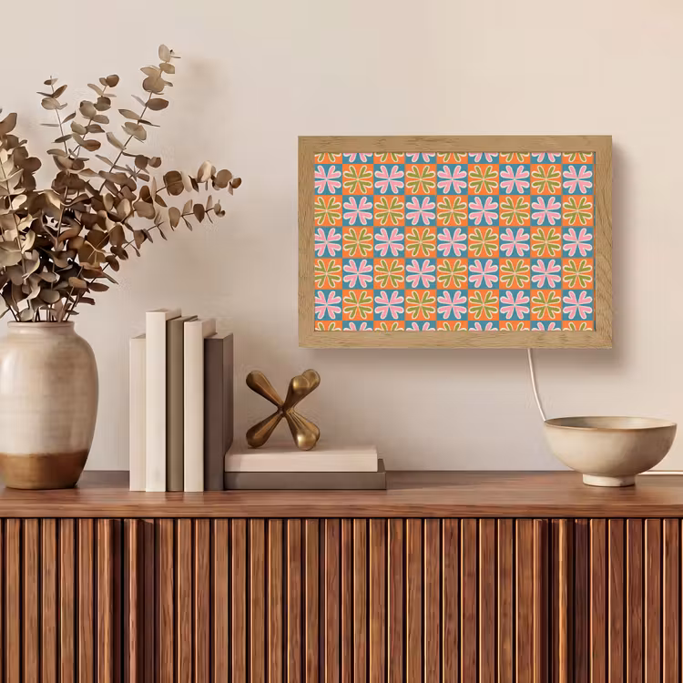 Bloemen - Retro - Patroon - Kleurrijk Light Box met kabel (Tafellamp) klein 924 -sfeer2