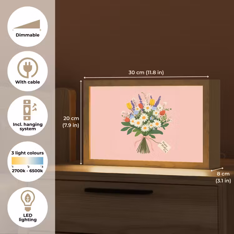 Bloemen - Lint - Kaartje Light Box met kabel (Tafellamp) klein -USP_EN