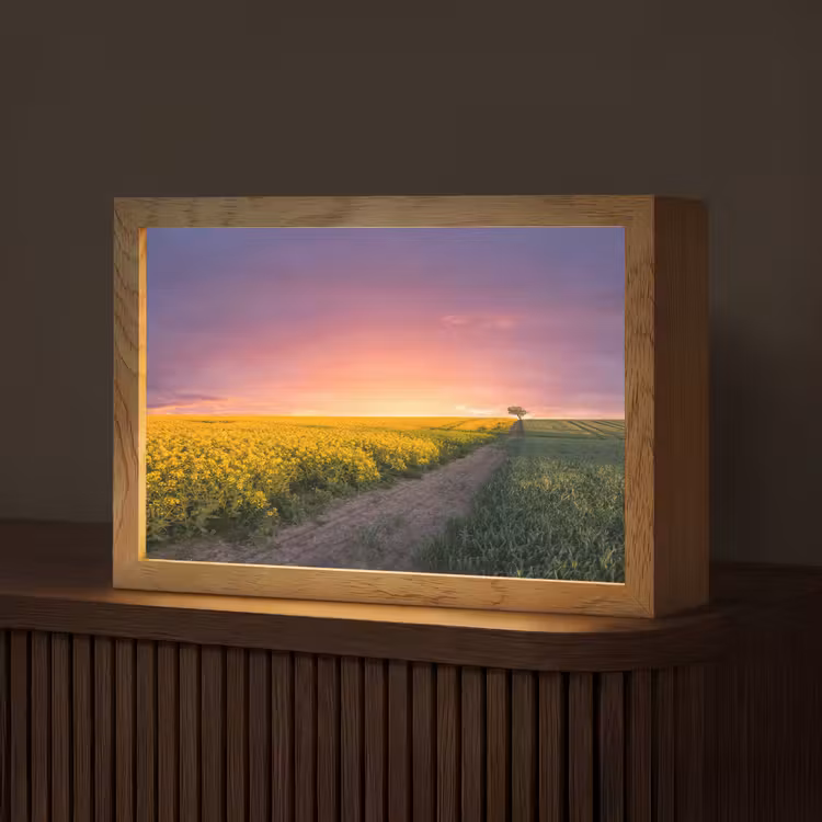 Bloemen - Weg - Lucht - Geel - Paars - Zonsondergang - Natuur Light Box met kabel (Tafellamp) klein -z3d_website