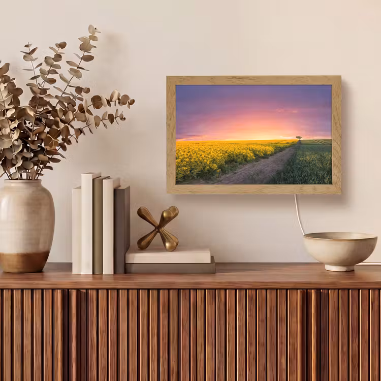 Bloemen - Weg - Lucht - Geel - Paars - Zonsondergang - Natuur Light Box met kabel (Tafellamp) klein -sfeer2