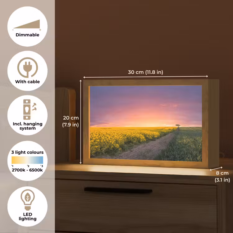 Bloemen - Weg - Lucht - Geel - Paars - Zonsondergang - Natuur Light Box met kabel (Tafellamp) klein -USP_EN