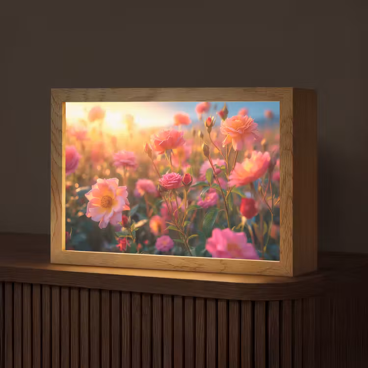 Bloemen - Rozen - Natuur - Roze - Bloem Light Box met kabel (Tafellamp) klein -z3d_website