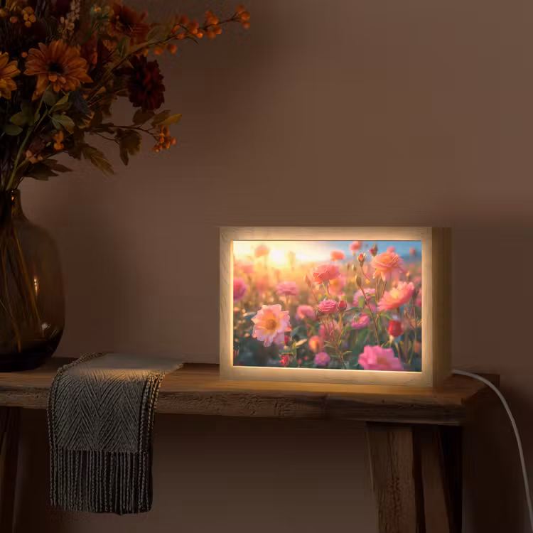 Bloemen - Rozen - Natuur - Roze - Bloem Light Box met kabel (Tafellamp) klein -sfeer4
