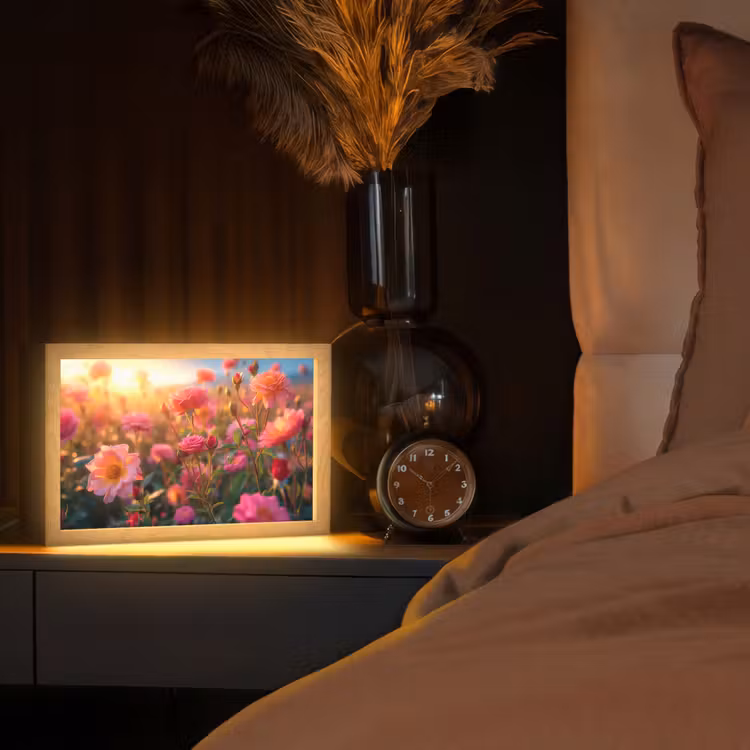 Bloemen - Rozen - Natuur - Roze - Bloem Light Box met kabel (Tafellamp) klein -sfeer1