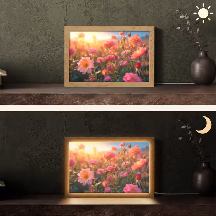 Bloemen - Rozen - Natuur - Roze - Bloem Light Box met kabel (Tafellamp) klein -sfeer3