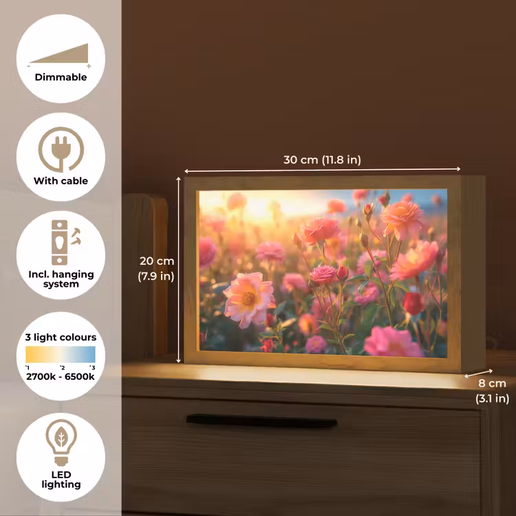 Bloemen - Rozen - Natuur - Roze - Bloem Light Box met kabel (Tafellamp) klein -USP_EN