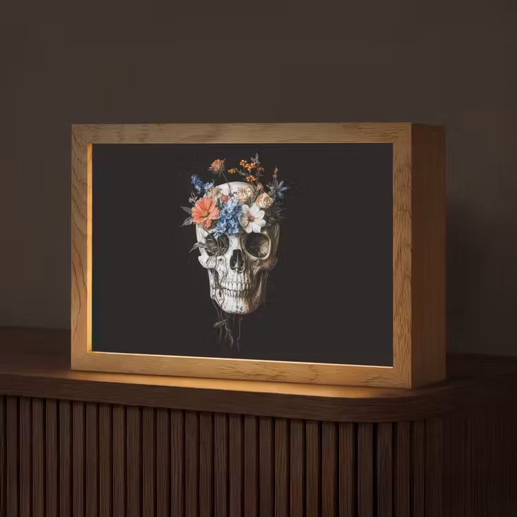 Bloemen - Schedel - Kleurrijk Light Box met kabel (Tafellamp) klein -z3d_website