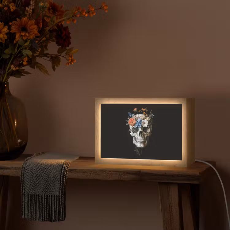 Bloemen - Schedel - Kleurrijk Light Box met kabel (Tafellamp) klein -sfeer4