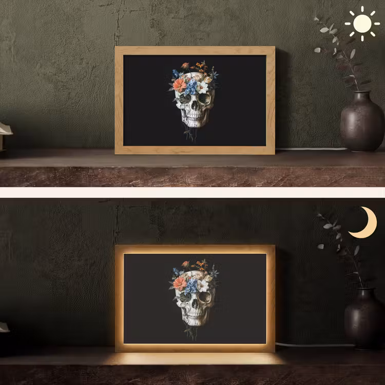 Bloemen - Schedel - Kleurrijk Light Box met kabel (Tafellamp) klein -sfeer3