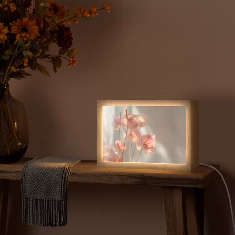 Bloemen - Stelen - Roze - Schaduw Light Box met kabel (Tafellamp) klein -sfeer4