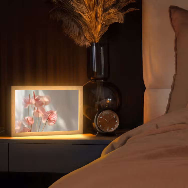 Bloemen - Stelen - Roze - Schaduw Light Box met kabel (Tafellamp) klein -sfeer1