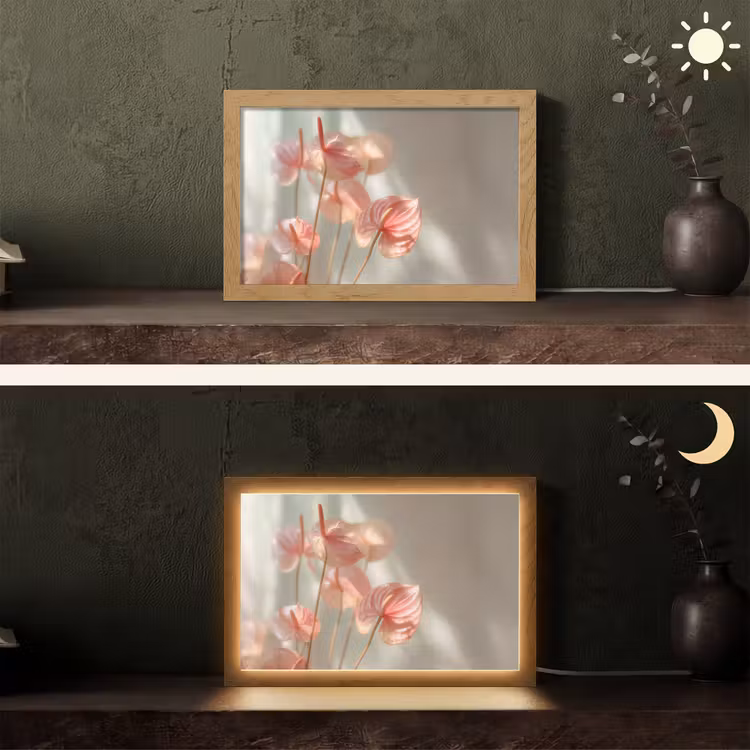 Bloemen - Stelen - Roze - Schaduw Light Box met kabel (Tafellamp) klein -sfeer3