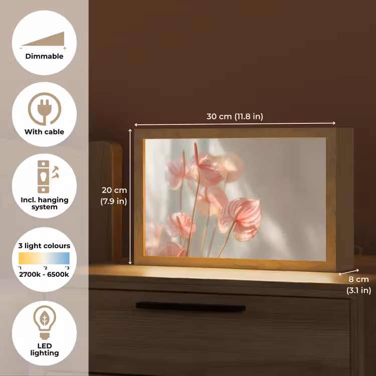 Bloemen - Stelen - Roze - Schaduw Light Box met kabel (Tafellamp) klein -USP_EN