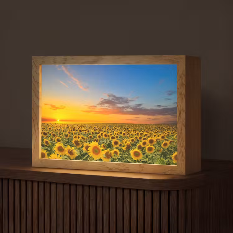 Bloemen - Zonnebloem - Zonsondergang - Nacht - Oranje Light Box met kabel (Tafellamp) klein -z3d_website