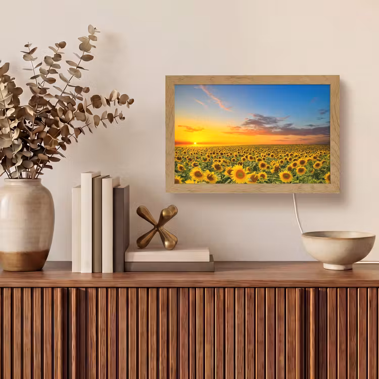 Bloemen - Zonnebloem - Zonsondergang - Nacht - Oranje Light Box met kabel (Tafellamp) klein -sfeer2