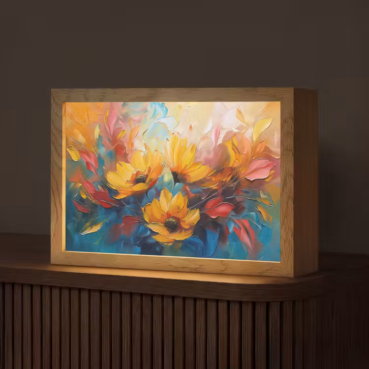 Bloemen - Zonnebloemen - Kunst - Geel Light Box met kabel (Tafellamp) klein -z3d_website