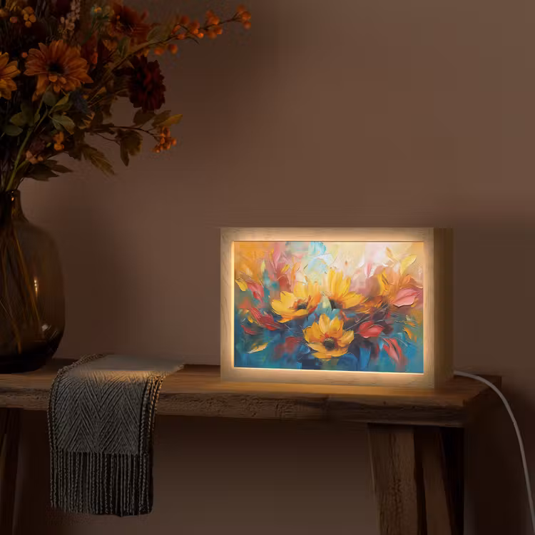 Bloemen - Zonnebloemen - Kunst - Geel Light Box met kabel (Tafellamp) klein -sfeer4