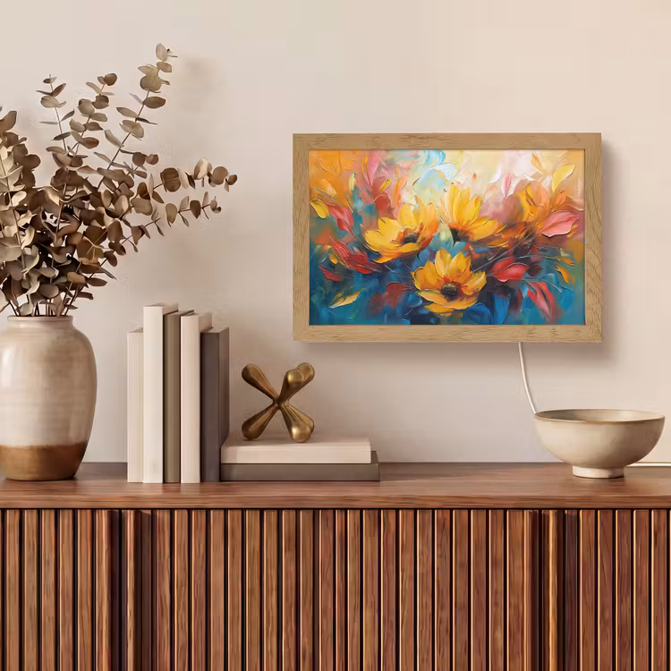 Bloemen - Zonnebloemen - Kunst - Geel Light Box met kabel (Tafellamp) klein -sfeer2