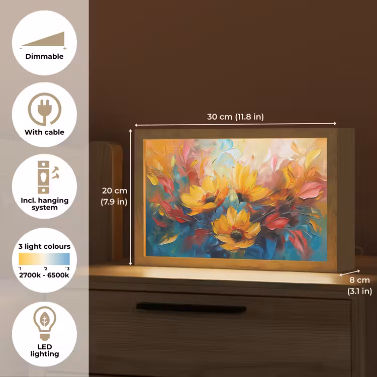 Bloemen - Zonnebloemen - Kunst - Geel Light Box met kabel (Tafellamp) klein -USP_EN