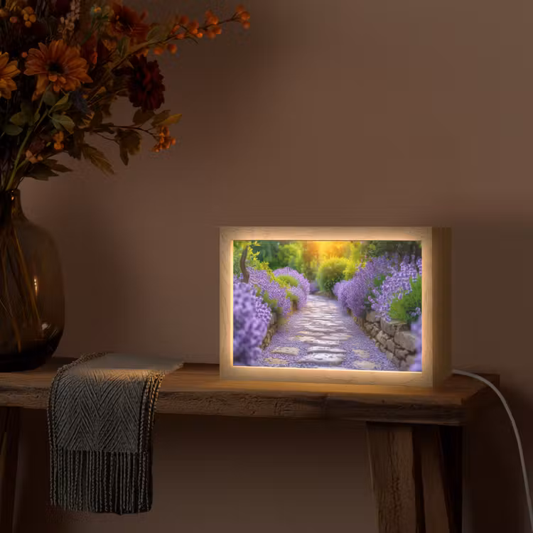 Bloemen - Pad - lavendel - Tuin Light Box met kabel (Tafellamp) klein -sfeer4