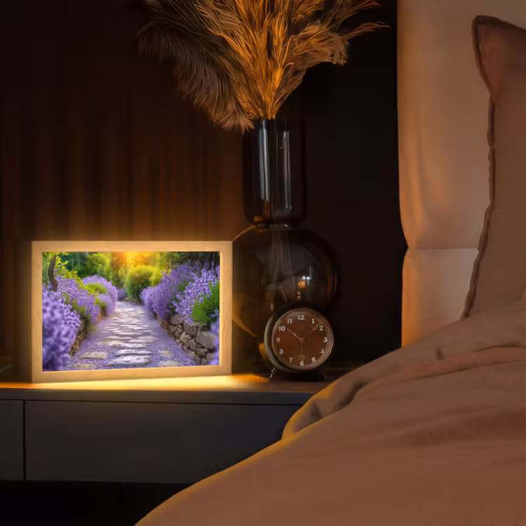 Bloemen - Pad - lavendel - Tuin Light Box met kabel (Tafellamp) klein -sfeer1