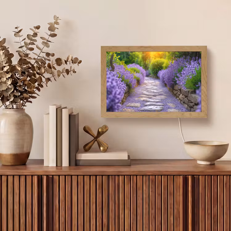 Bloemen - Pad - lavendel - Tuin Light Box met kabel (Tafellamp) klein -sfeer2