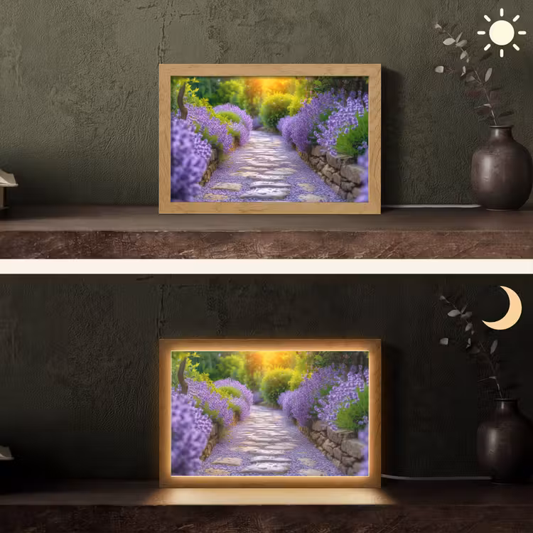 Bloemen - Pad - lavendel - Tuin Light Box met kabel (Tafellamp) klein -sfeer3