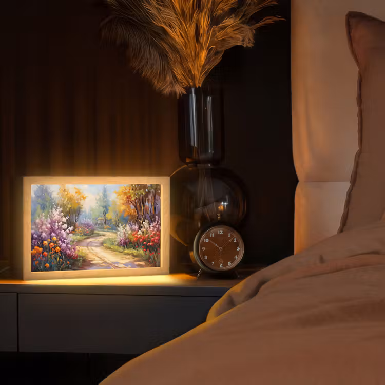 Bloemen - Bomen - Kunst - Watercolor Light Box met kabel (Tafellamp) klein -sfeer1