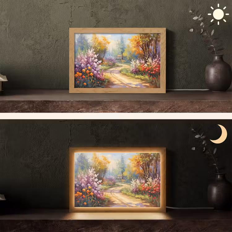 Bloemen - Bomen - Kunst - Watercolor Light Box met kabel (Tafellamp) klein -sfeer3