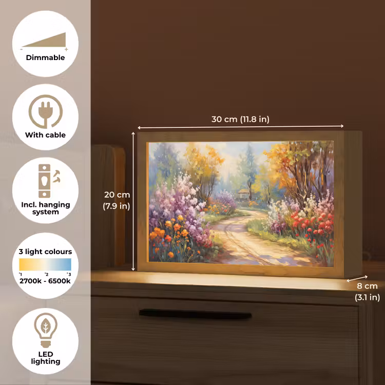 Bloemen - Bomen - Kunst - Watercolor Light Box met kabel (Tafellamp) klein -USP_EN