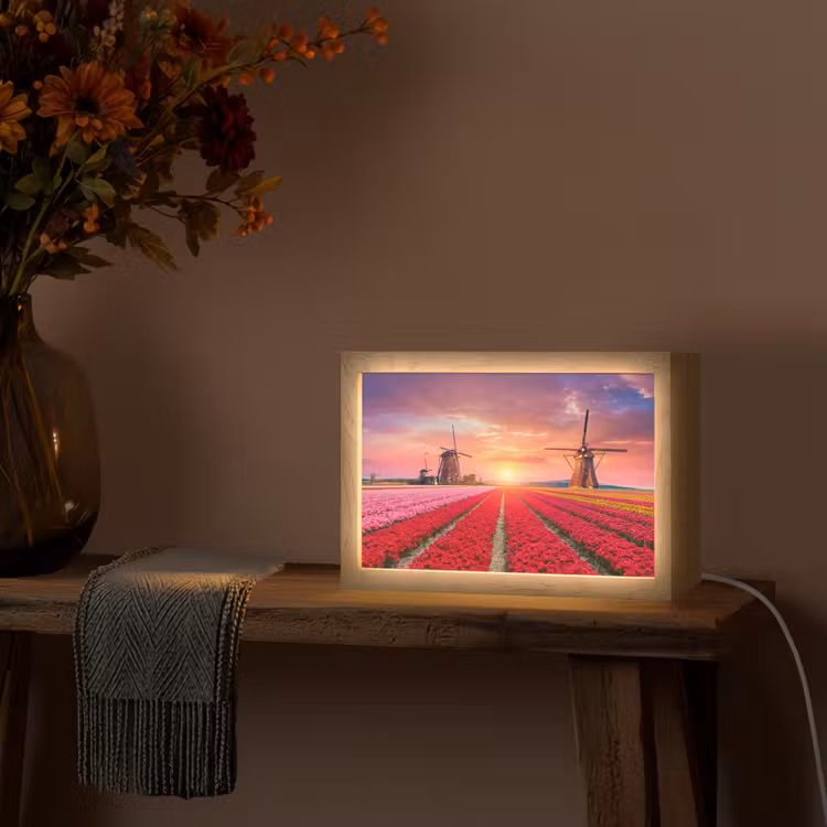 Bloemen - Tulpen - Bloemenveld - Molens - Holland Light Box met kabel (Tafellamp) klein -sfeer4