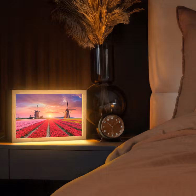 Bloemen - Tulpen - Bloemenveld - Molens - Holland Light Box met kabel (Tafellamp) klein -sfeer1
