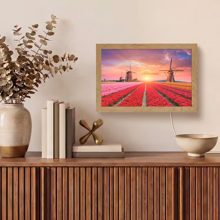 Bloemen - Tulpen - Bloemenveld - Molens - Holland Light Box met kabel (Tafellamp) klein -sfeer2