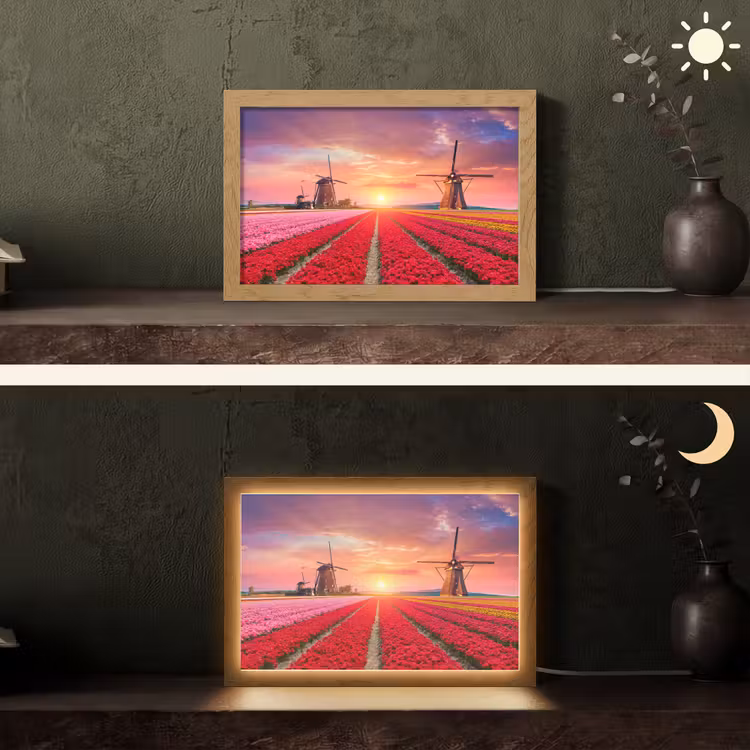 Bloemen - Tulpen - Bloemenveld - Molens - Holland Light Box met kabel (Tafellamp) klein -sfeer3