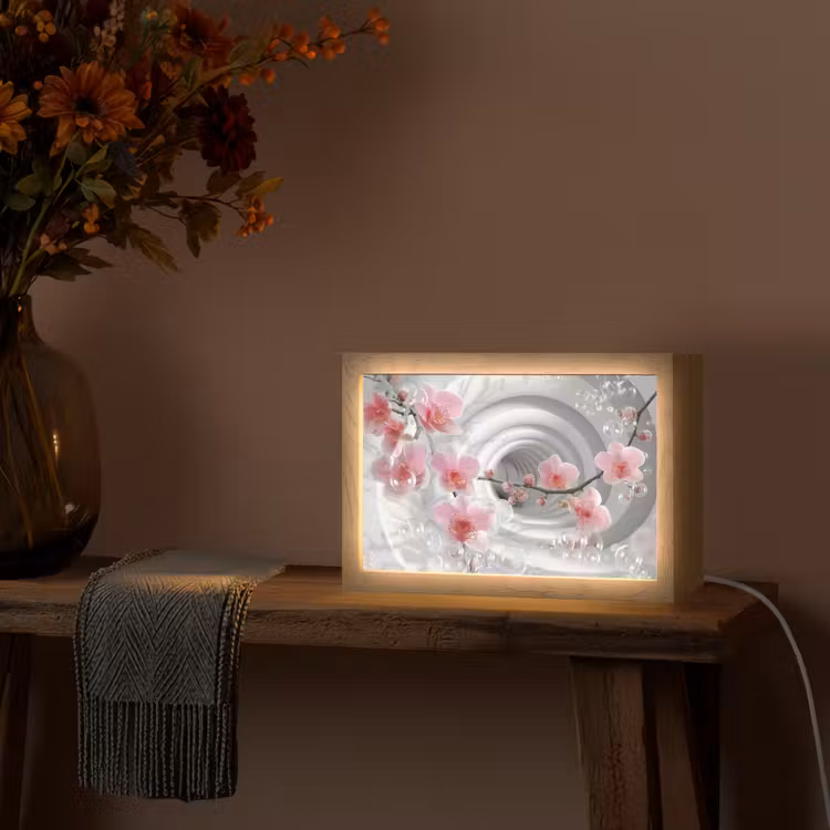 Bloemen - Tunnel - Abstact - 3D effect Light Box met kabel (Tafellamp) klein -sfeer4