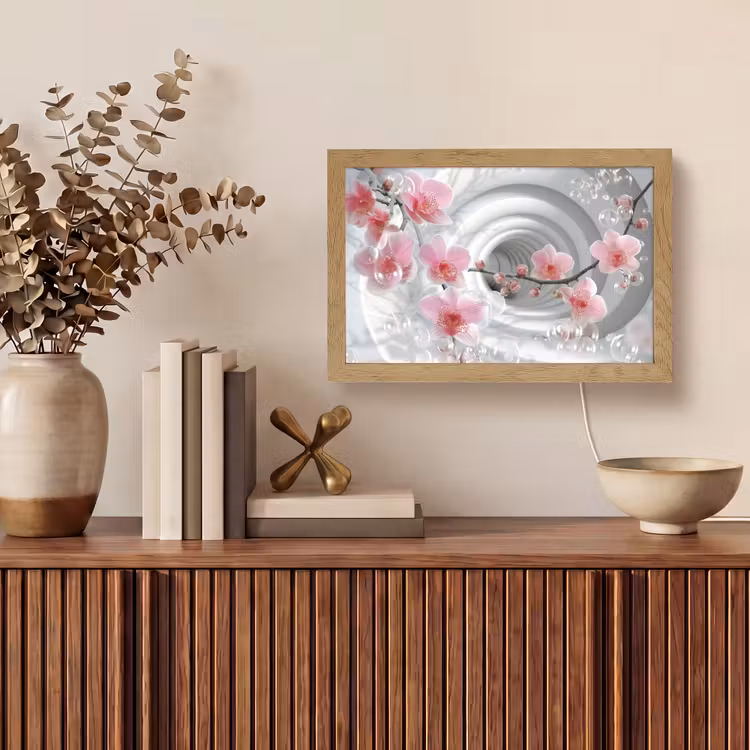 Bloemen - Tunnel - Abstact - 3D effect Light Box met kabel (Tafellamp) klein -sfeer2