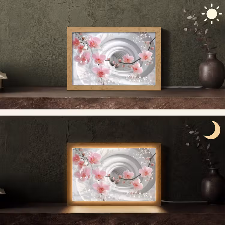 Bloemen - Tunnel - Abstact - 3D effect Light Box met kabel (Tafellamp) klein -sfeer3