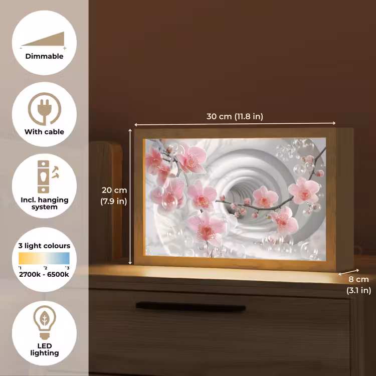 Bloemen - Tunnel - Abstact - 3D effect Light Box met kabel (Tafellamp) klein -USP_EN