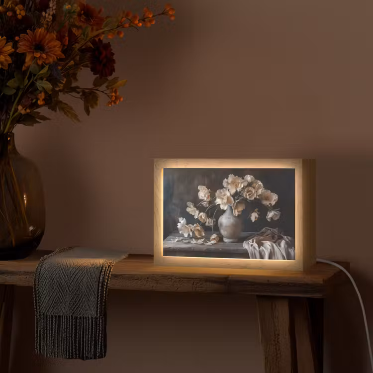 Bloemen - Vaas - Kunst - Stilleven Light Box met kabel (Tafellamp) klein -sfeer4