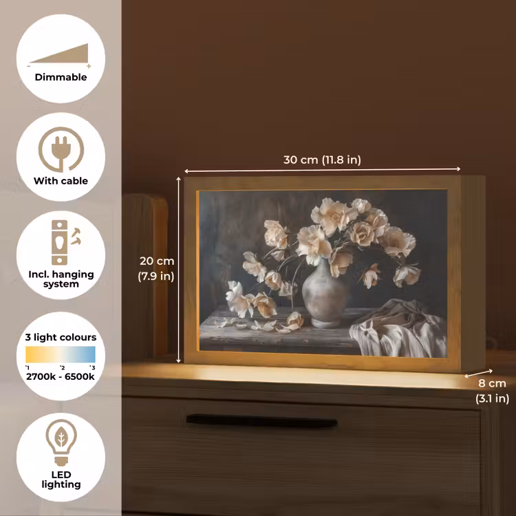 Bloemen - Vaas - Kunst - Stilleven Light Box met kabel (Tafellamp) klein -USP_EN
