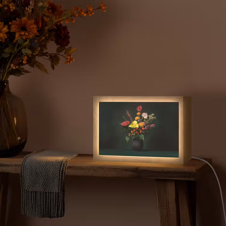 Bloemen - Vaas - Zwart Light Box met kabel (Tafellamp) klein -sfeer4