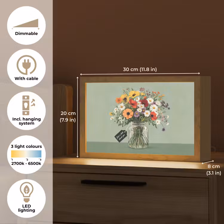 Bloemen - Vaas - Kaartje Light Box met kabel (Tafellamp) klein -USP_EN