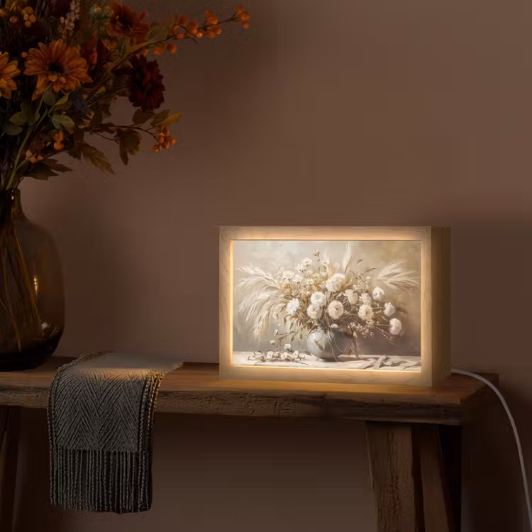 Bloemen - Vaas - Stilleven - Beige Light Box met kabel (Tafellamp) klein -sfeer4