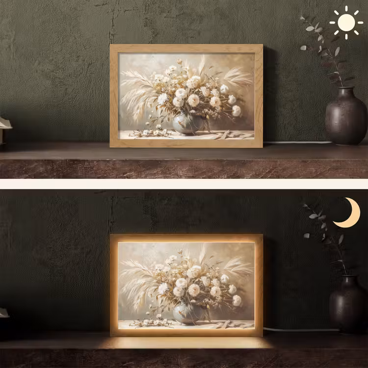 Bloemen - Vaas - Stilleven - Beige Light Box met kabel (Tafellamp) klein -sfeer3