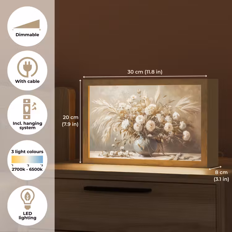 Bloemen - Vaas - Stilleven - Beige Light Box met kabel (Tafellamp) klein -USP_EN
