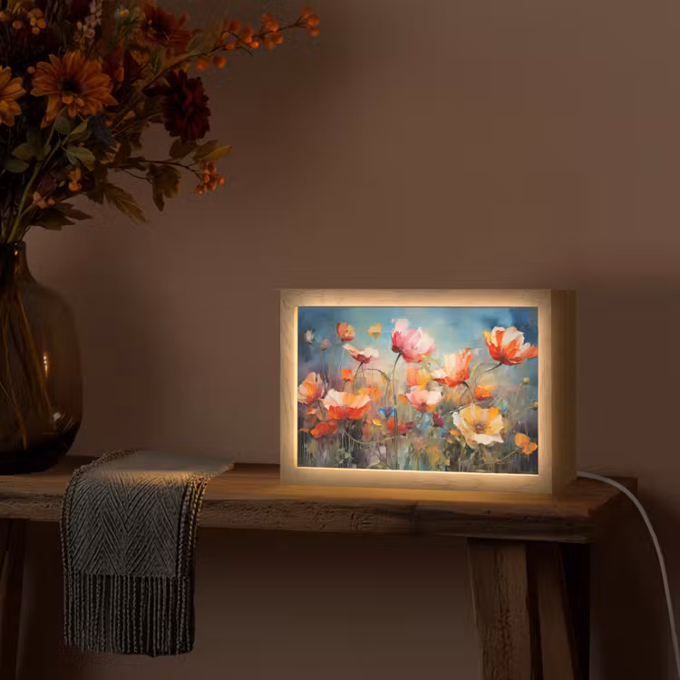 Bloemen - Watercolor - Kunst - Botanisch - Natuur Light Box met kabel (Tafellamp) klein -sfeer4