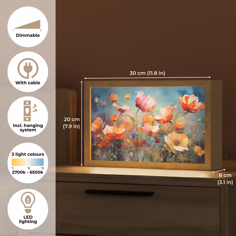 Bloemen - Watercolor - Kunst - Botanisch - Natuur Light Box met kabel (Tafellamp) klein -USP_EN